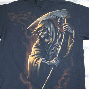 VTG Grim Reaper with Scythe Graphic Tee T-shirt Sz LG Men